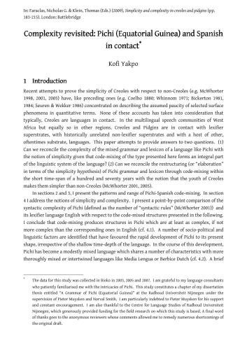 Complexity revisited Pichi (Equatorial Guinea) and Spanish in contact