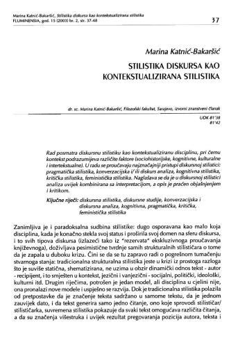 Stilistika diskursa kao kontekstualizirana stilistika