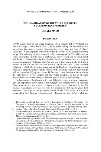 The Islamization of the Volga Bulghars: A question reconsidered