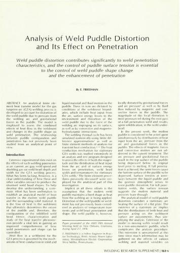 Analysis of Weld Puddle Distortion and Its Effect on Penetration