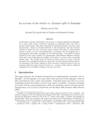 An account of the stative vs. dynamic split in Saamaka