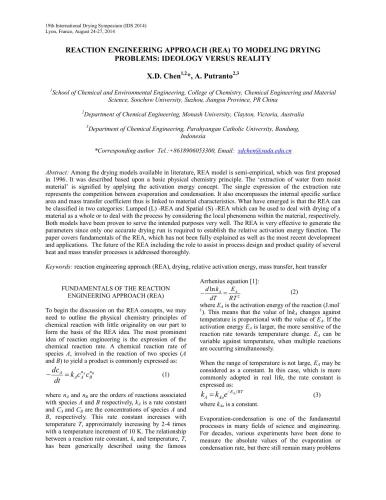 Reaction Engineering Approach (REA) To Modeling Drying Problems: Ideology Versus Reality