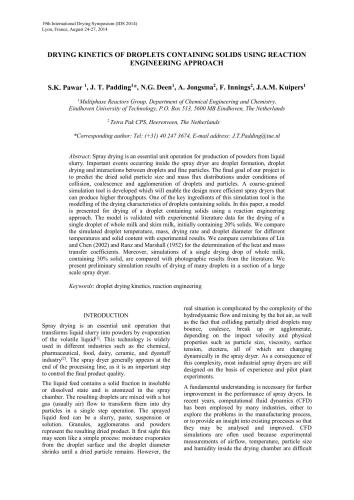 Drying kinetics of droplets containing solids using reaction engineering approach