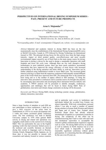 Perspectives on Drying R&D Past, present and future