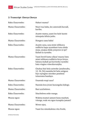 African Proverbs Project. Kiswahili Proverbs. Lesson 02. Chovya chovya