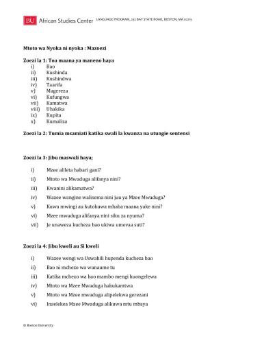 African Proverbs Project. Kiswahili Proverbs. Lesson 05. Mtoto wa nyoka ni nyoka