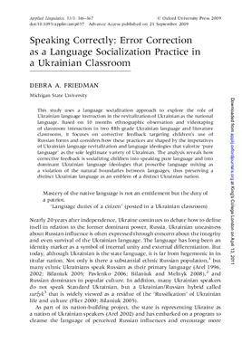Speaking correctly: error correction as a language socialization practice in a Ukrainian classroom