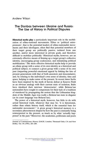 The Donbas between Ukraine and Russia: The Use of History in Political Disputes