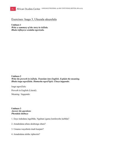 African Proverbs Project. isiZulu Proverbs. Lesson 03. Ukuzala Ukuzelula