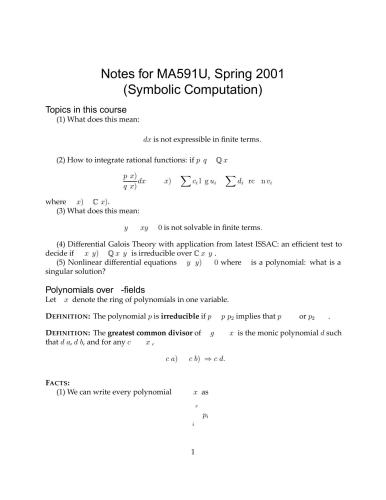 Lectures on computer algebra (pdfs)