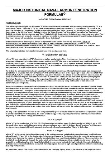 Major historical naval armor penetration formulae