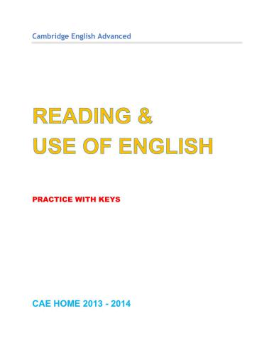 Cambridge English Advanced. Reading & Use of English - Practice with Keys