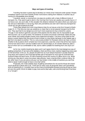 Ways and types of traveling