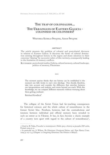 The trap of colonialism. The Ukrainians of Eastern Galicia - colonised or colonisers?