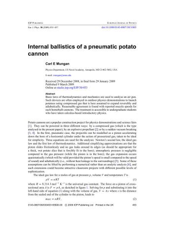 Mungan. Internal ballistics of a pneumatic potato cannon