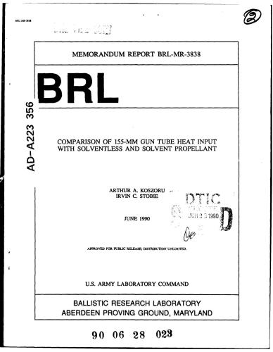 Stobie. Comparison of 155-mm gun tube heat input with solventless and solvent propellant