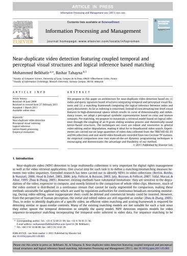 Near-duplicate video detection featuring coupled temporal and perceptual visual structures and logical inference based matching