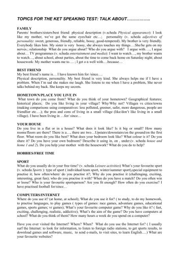 KET/KETfS Speaking Part 1 Topics