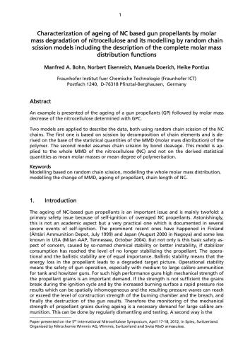 Characterization of ageing of NC based gun propellants by molar mass degradation of nitrocellulose and its modelling by random chain scission models including the description of the complete molar mass distribution functions
