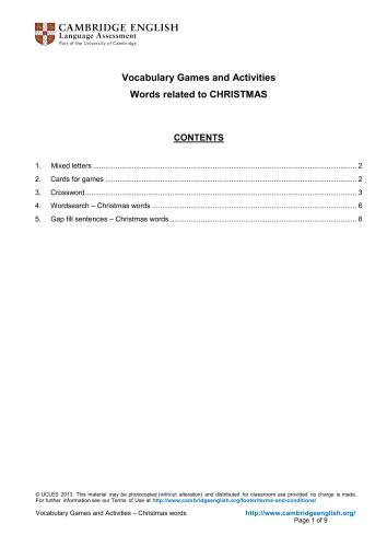 Сambridge English. Vocabulary Games and Activities. Words related to Christmas