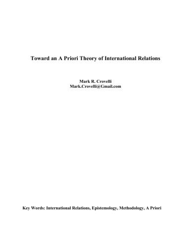 Mark. Toward an A Priori Theory of International Relations