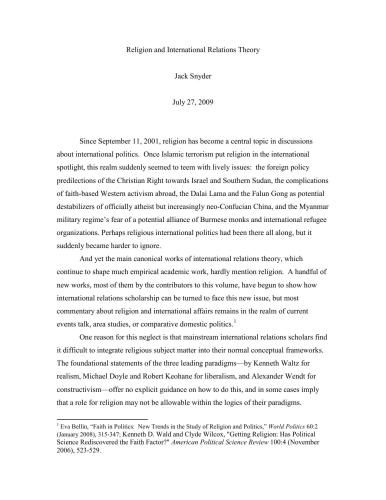 Religion and International Relations Theory