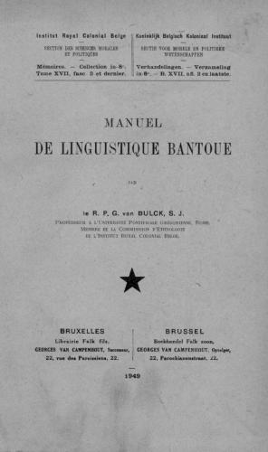 Manuel de linguistique bantoue