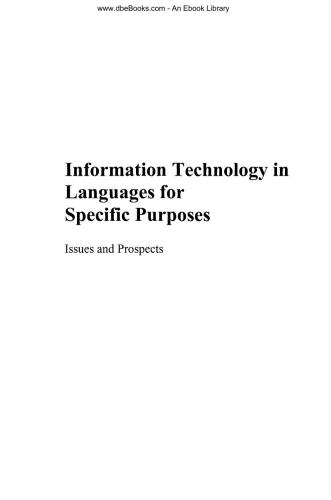 Information Technology in Languages for Specific Purposes: Issues and Prospects