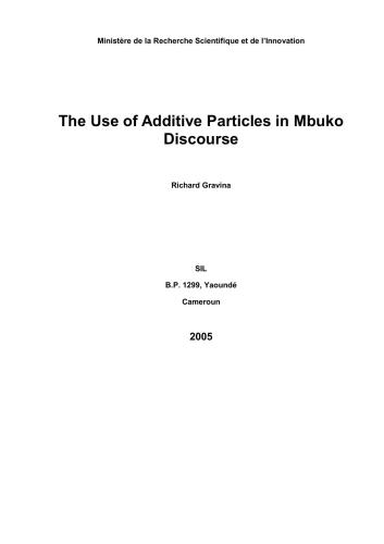 The Use of Additive Particles in Mbuko Discourse