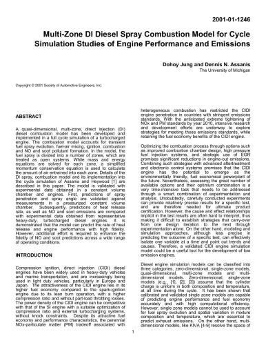 Multi-Zone DI Diesel Spray Combustion Model for Cycle Simulation Studies of Engine Performance and Emissions