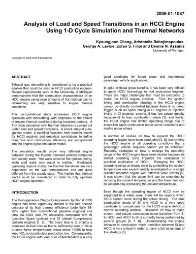 Analysis of Load and Speed Transitions in an HCCI Engine Using 1-D Cycle Simulation and Thermal Networks