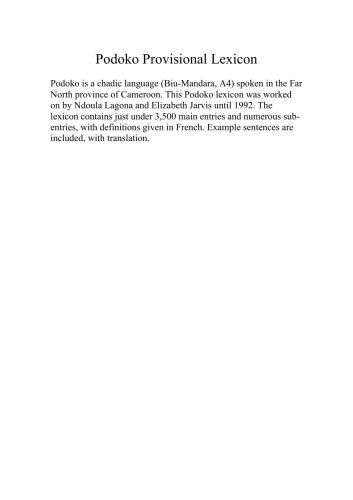 Podoko-English-French Lexicon