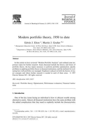 Modern portfolio theory, 1950 to date