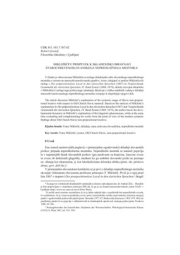 Miklošičev prispevek k skladenjski obravnavi starocerkvenoslovanskega nepredložnega mestnika