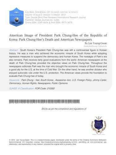 American Image of President Park Chung-Hee of the Republic of Korea: Park Chung-Hee’s Death and American Newspapers