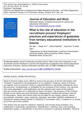 What is the role of education in the recruitment process? Employers’ practices and experiences of graduates from tertiary educational institutions in Estonia