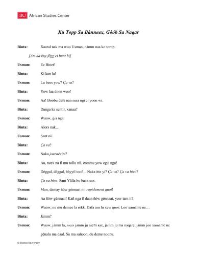 African Proverbs Project. Wolof Proverbs. Lesson 07. Ku topp sa banneex, góób sa naqar