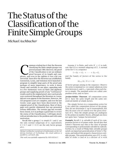 The Status of the Classification of the Finite Simple Groups