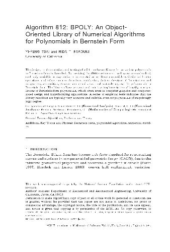 Algorithm 812. BPOLY, numerical library for polynomials in Bernstein form