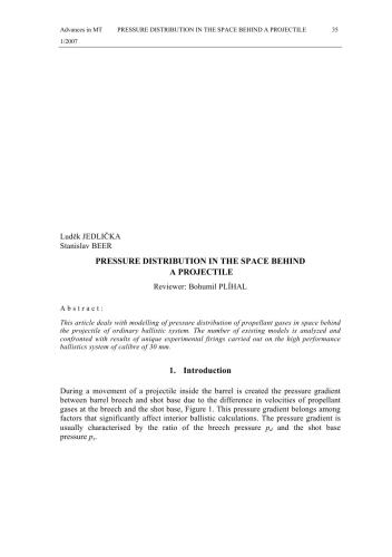 Pressure distribution in the space behind a projectile