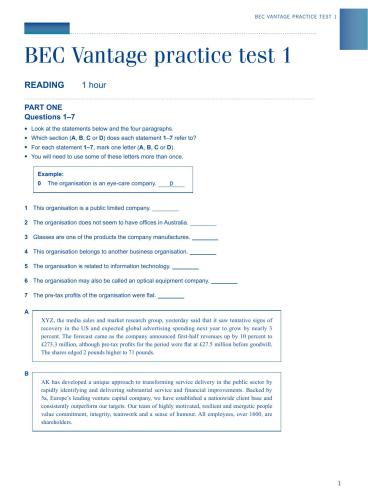 BEC Vantage practice tests with Tapescripts and Keys
