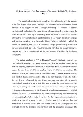 Stylistic analysis of the first chapter of the novel Twilight by Stephany Mayer