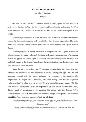 Ich bin ein berliner by John F. Kennedy Analysis