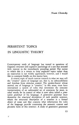 Persistent Topics in Linguistic Theory