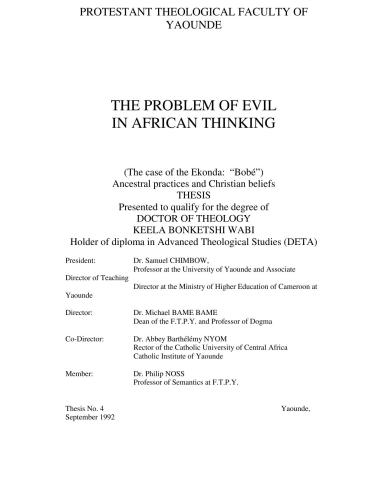 The Problem of Evil in African Thinking: Ancestral practices and Christian beliefs