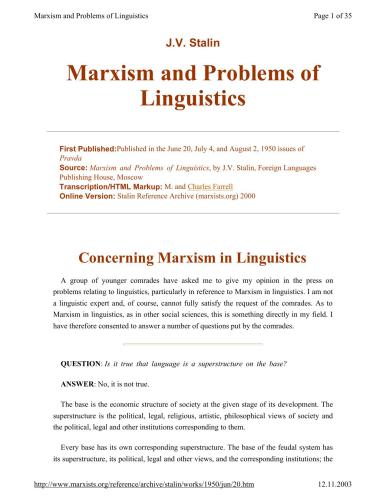 Marxism and Problems of Linguistics