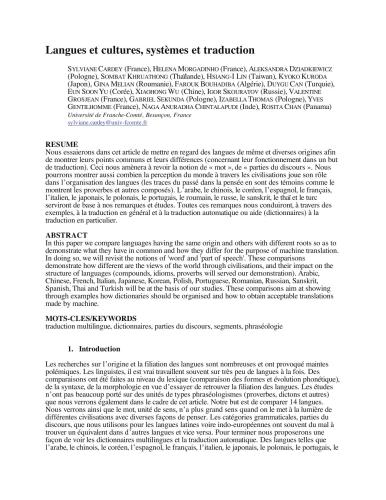 Langues et cultures, systèmes et traduction