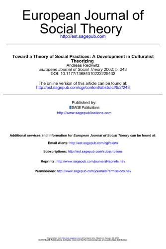 Toward a Theory of Social Practices: A Development in Culturalist Theorizing