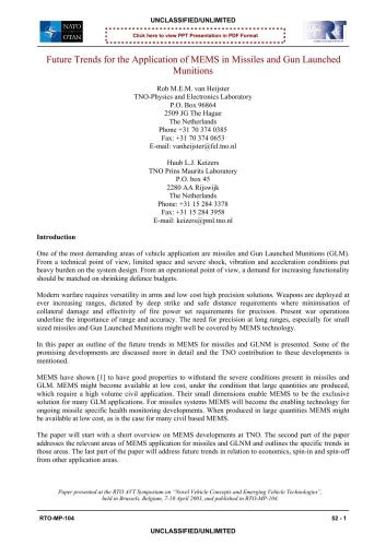 Future trends for the application of MEMS in missiles and gun launched munitions