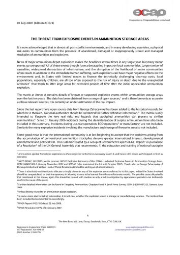 The threat from explosive events in ammunition storage areas
